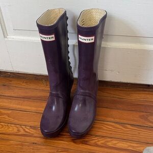 Hunter Deep Plum Tall Rain Boots with Ivory Lining